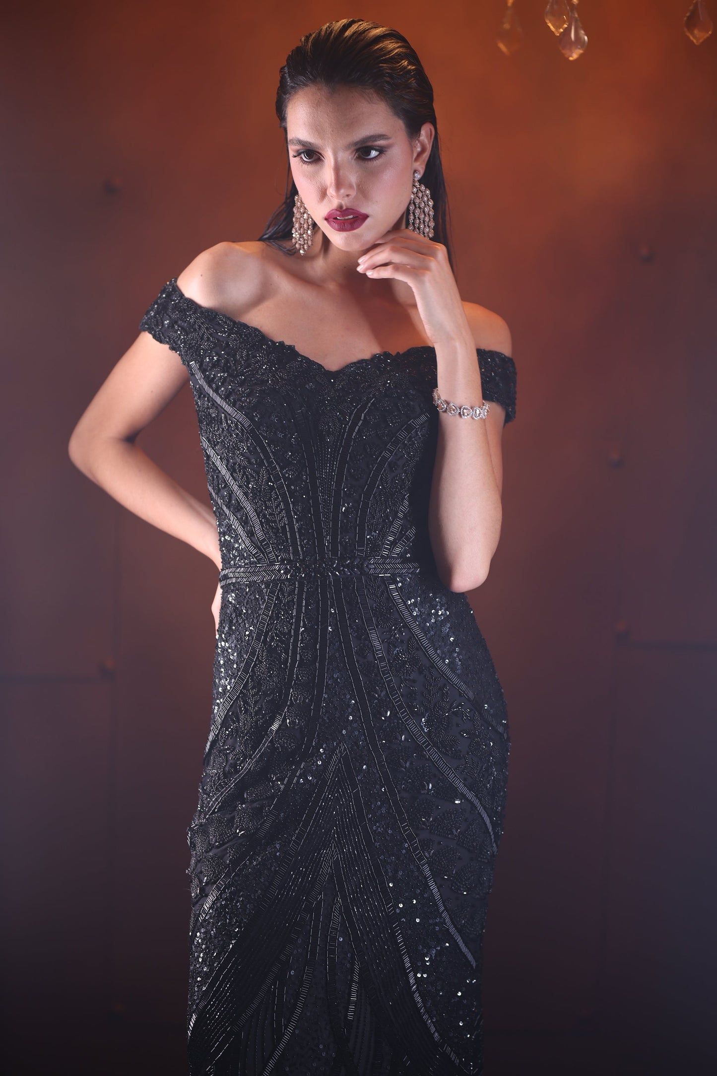 ALLY EDIT IN BLACK OFF-SHOULDER GOWN