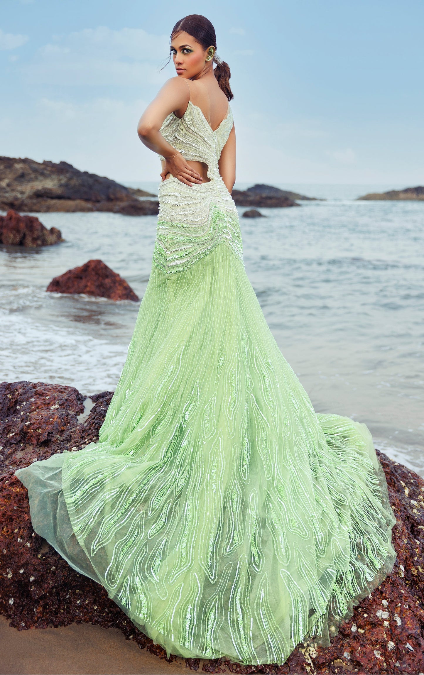 Daisy Shah in Green Mermaid Gown