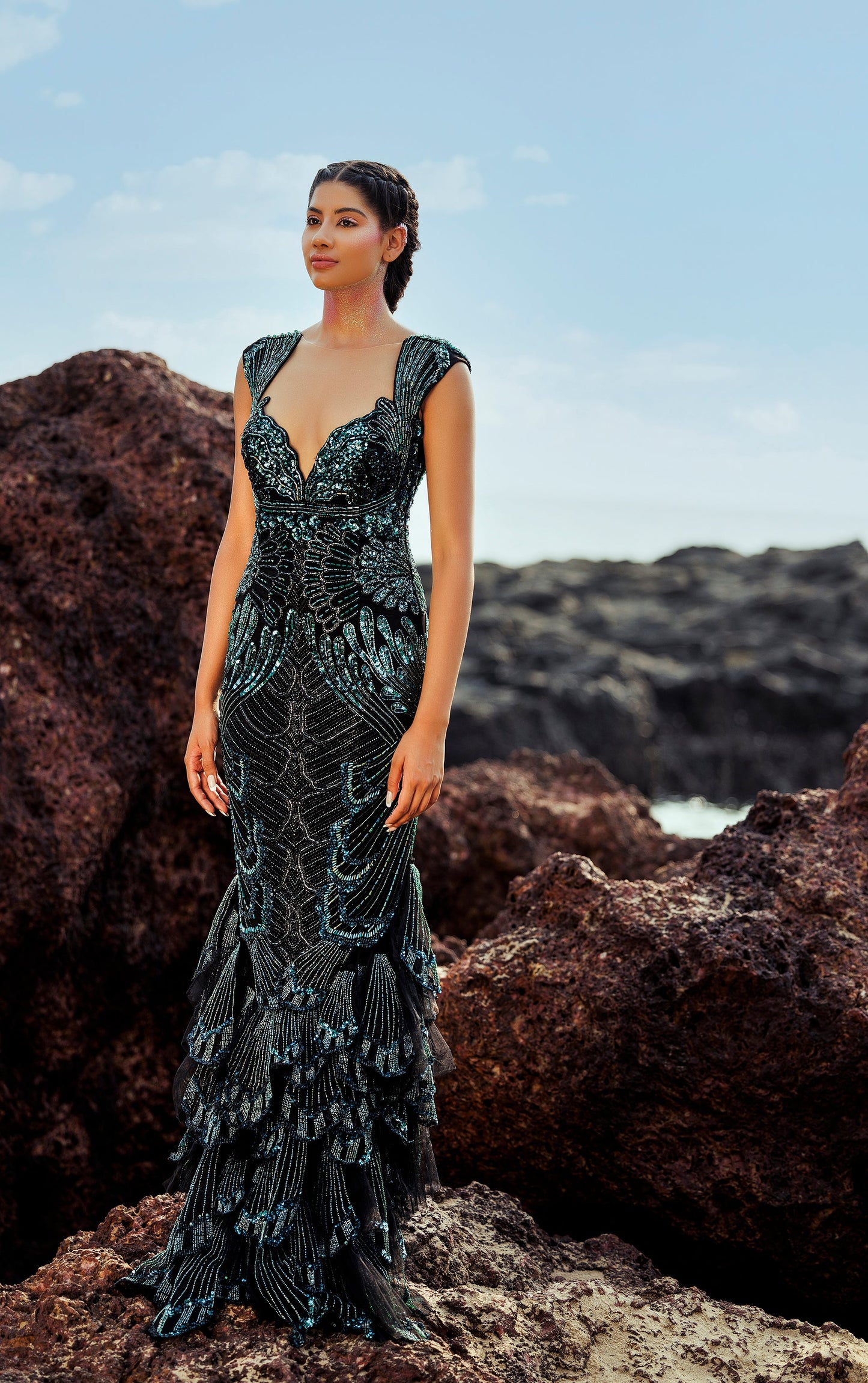 KRYSTLE D'SOUZA IN BLACK AND TEAL CORAL