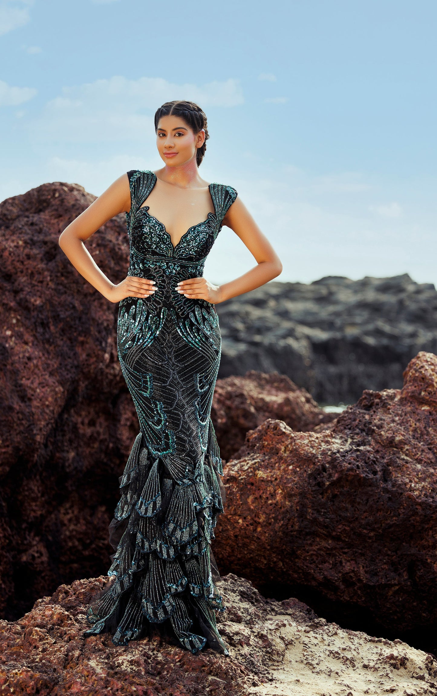 KRYSTLE D'SOUZA IN BLACK AND TEAL CORAL