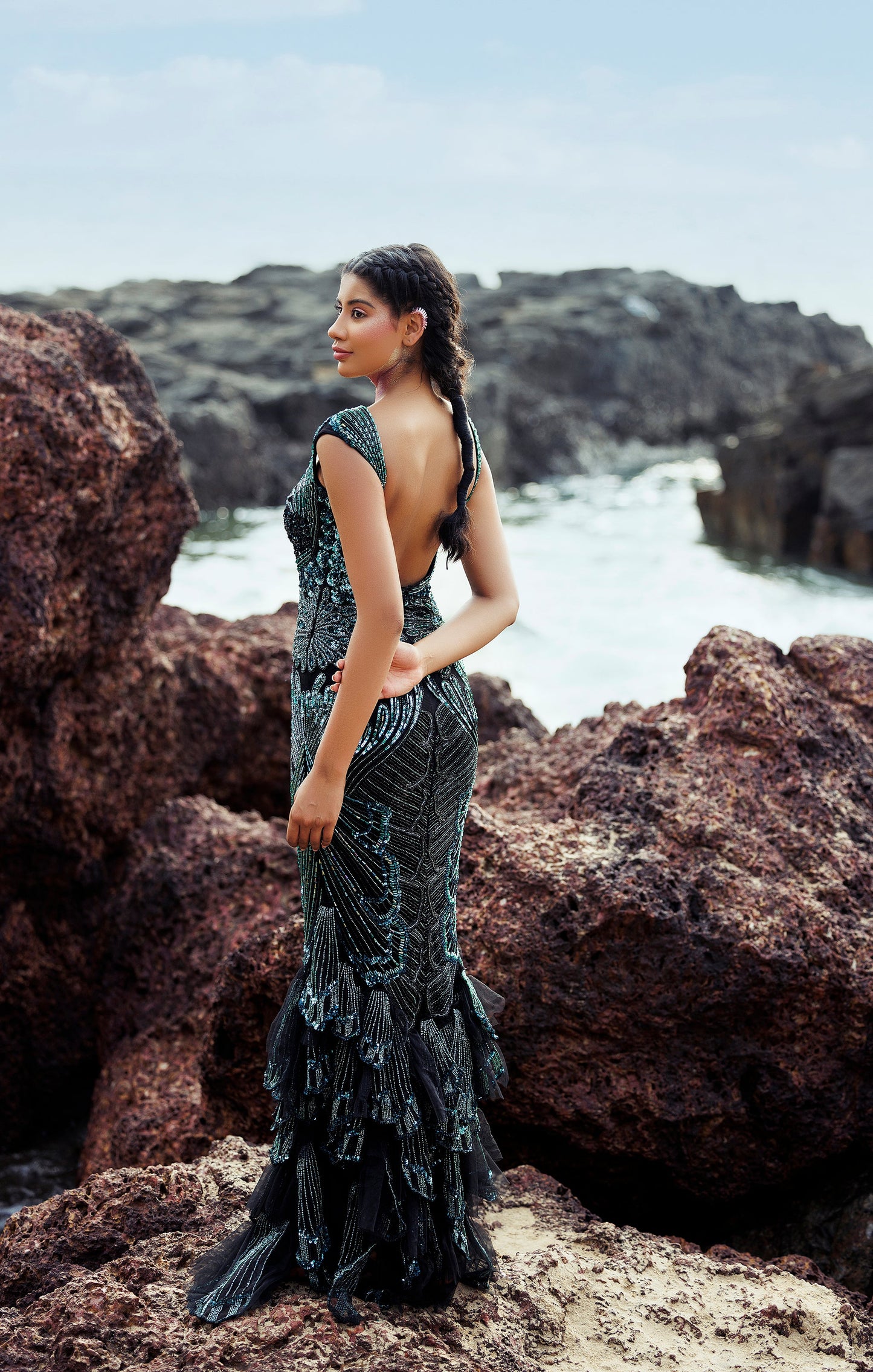KRYSTLE D'SOUZA IN BLACK AND TEAL CORAL