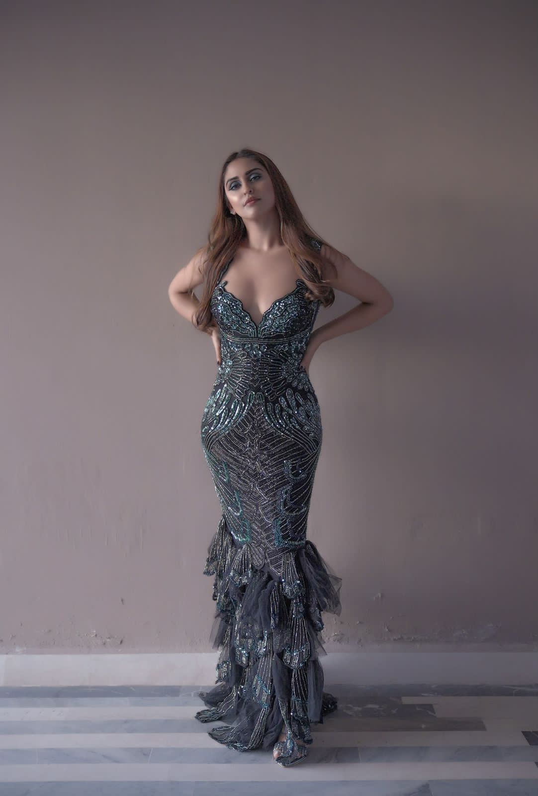 KRYSTLE D'SOUZA IN BLACK AND TEAL CORAL